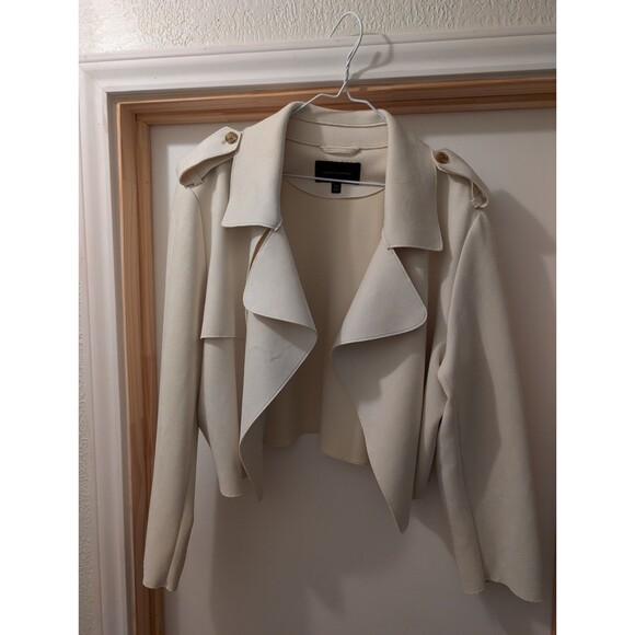 Banana Republic Petra Vegan Faux Bonded Suede Oyster Pearl Open Front Jacket XL - Picture 9 of 16
